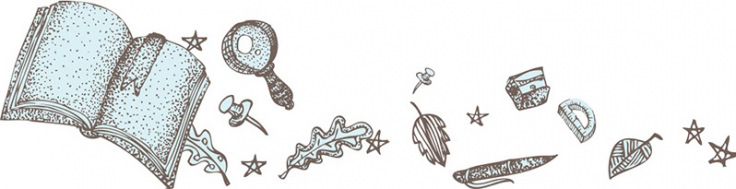 Illustration with open book and other school items