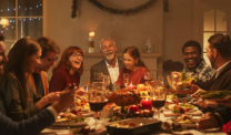 Family enjoying a holiday dinner together.