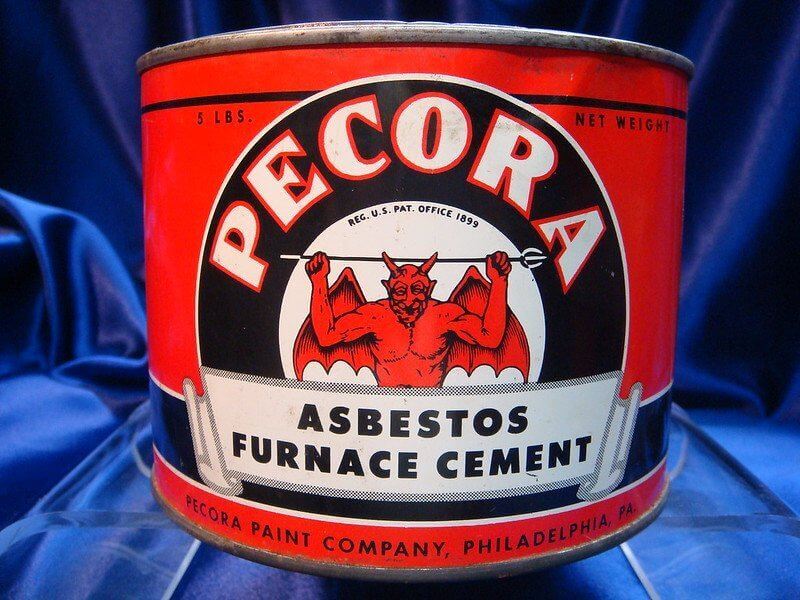 Red can of Pecora asbestos furnace cement