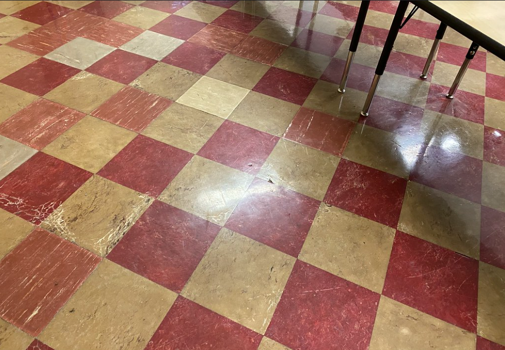 Asbestos Floor Tile Checker Pattern in School Classroom