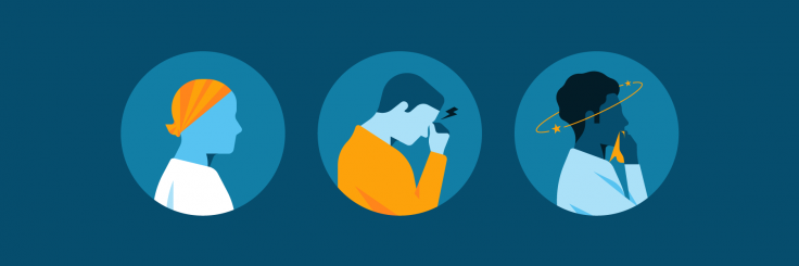 Three cancer patients experiencing side effects of chemotherapy treatment