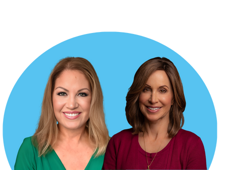 Headshots of Dr. Sylvia Klinger and Karen Selby in front of a blue circle.